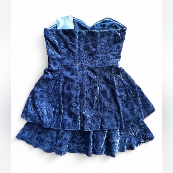 Majorelle Mini Blue and White Strapless Martha Mini Dress - Picture 3 of 4